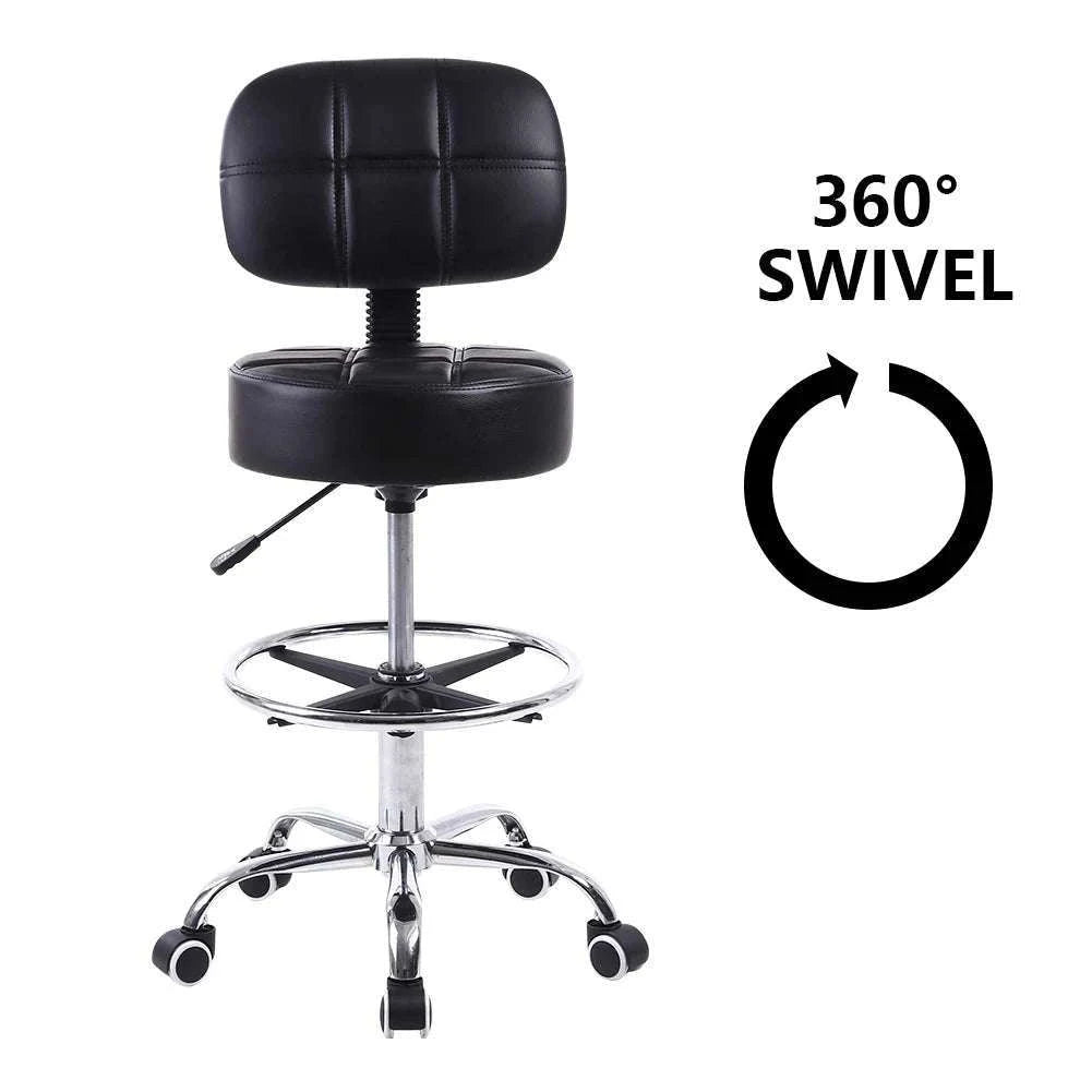 Adjustable Rolling Stool with Backrest & Footrest Drafting Chair-black / United States
