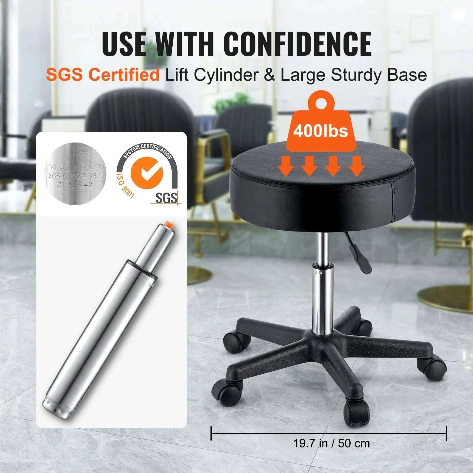 Adjustable Rolling Stool with Wheels 360° Swivel Salon Chair-United States