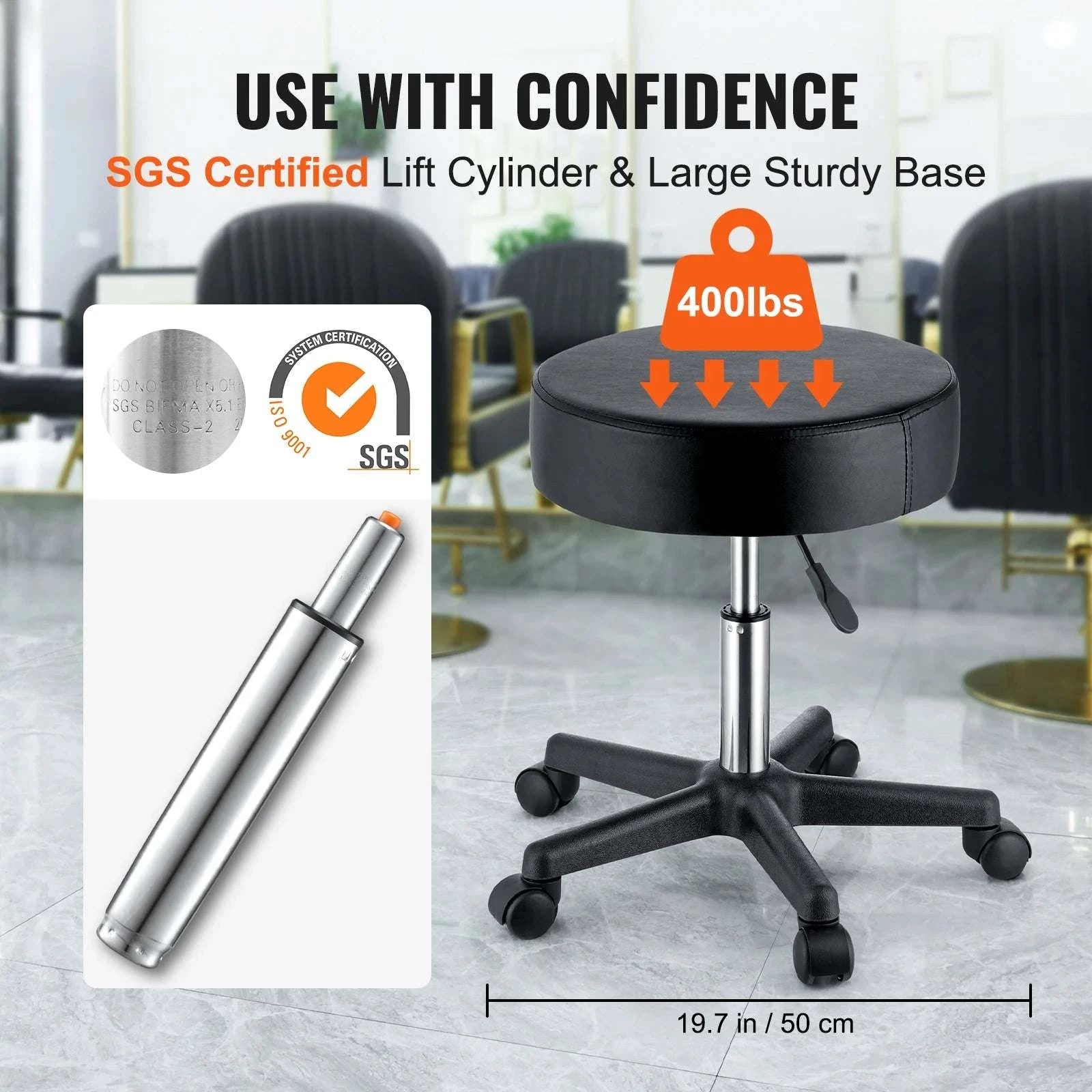 Adjustable Rolling Stool with Wheels 360° Swivel Salon Chair-United States
