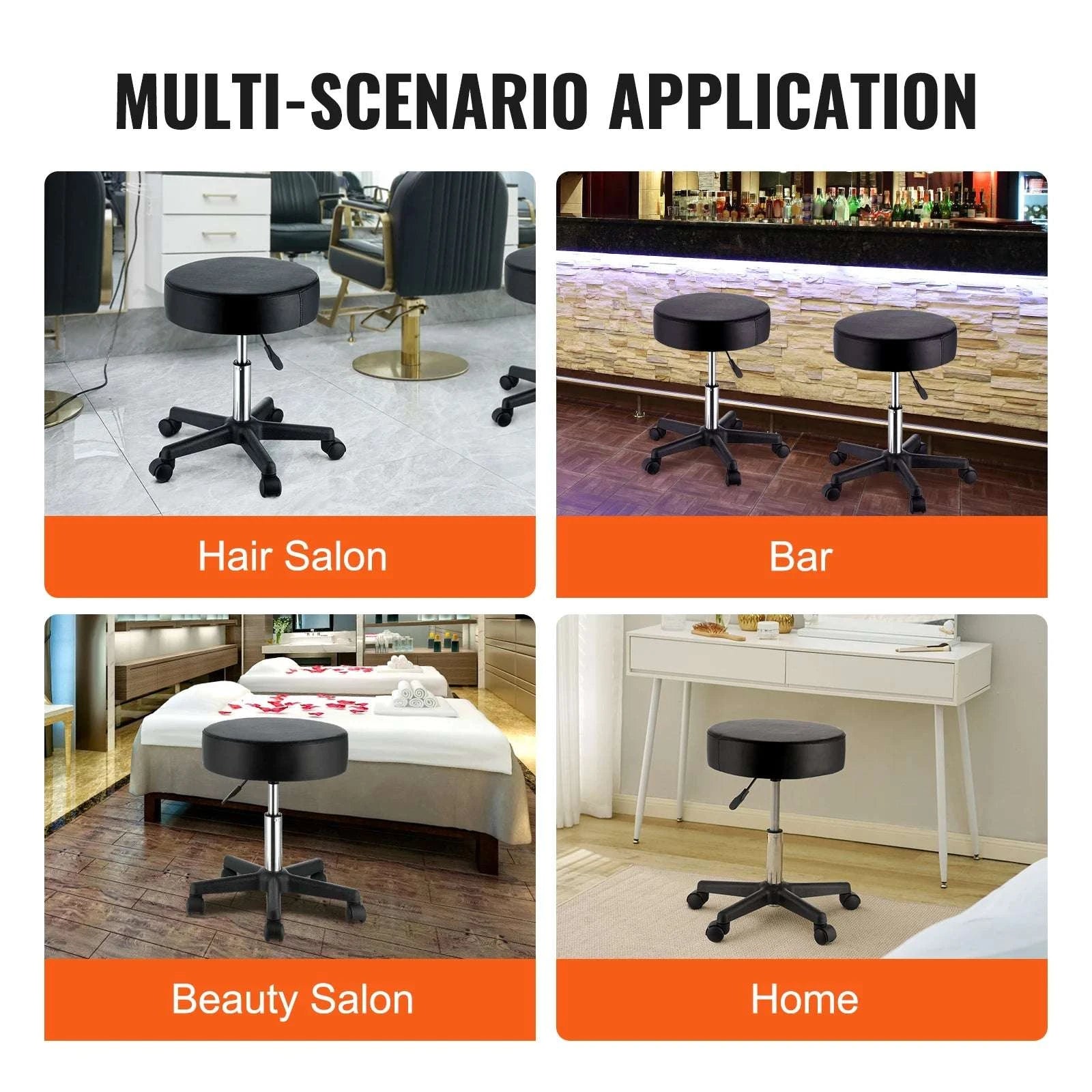 Adjustable Rolling Stool with Wheels 360° Swivel Salon Chair-United States