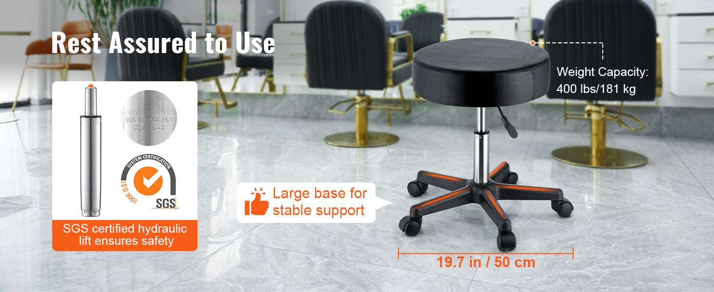 Adjustable Rolling Stool with Wheels 360° Swivel Salon Chair-United States