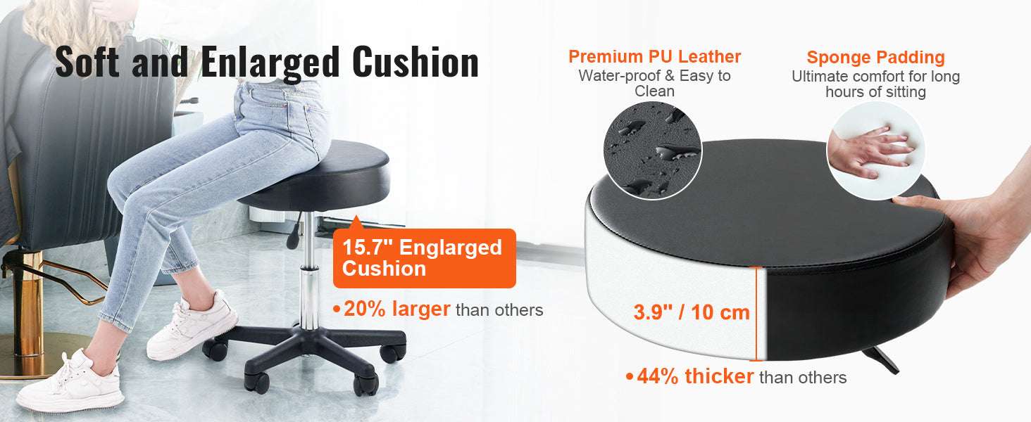 Adjustable Rolling Stool with Wheels 360° Swivel Salon Chair-United States