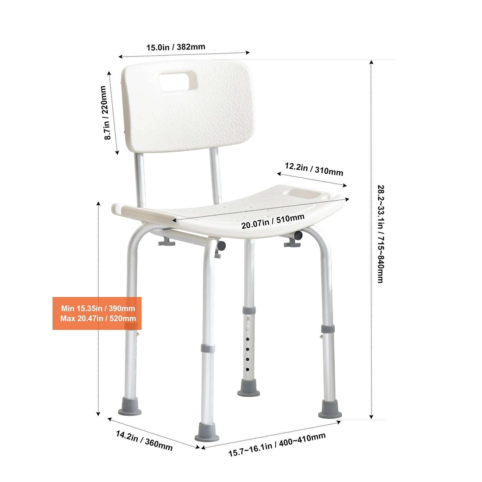 Adjustable Shower Chair with Back and Non-Slip Feet-350 lbs / United States