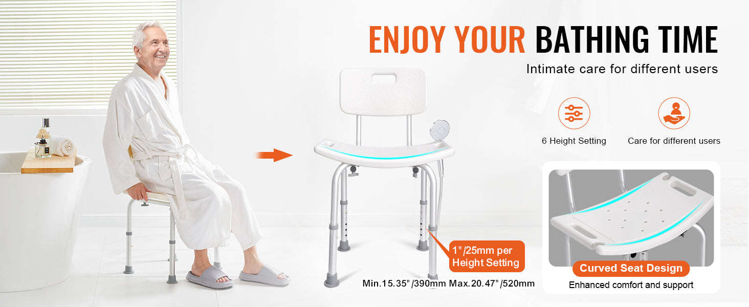 Adjustable Shower Chair with Back and Non-Slip Feet-350 lbs / United States