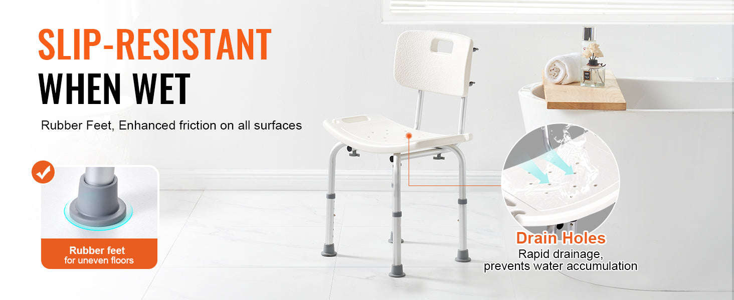 Adjustable Shower Chair with Back and Non-Slip Feet-350 lbs / United States
