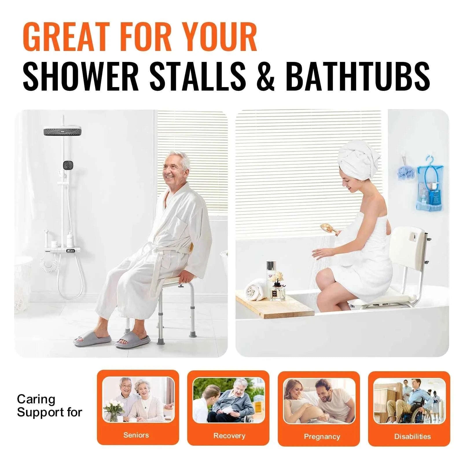 Adjustable Shower Chair with Back and Non-Slip Feet-350 lbs / United States