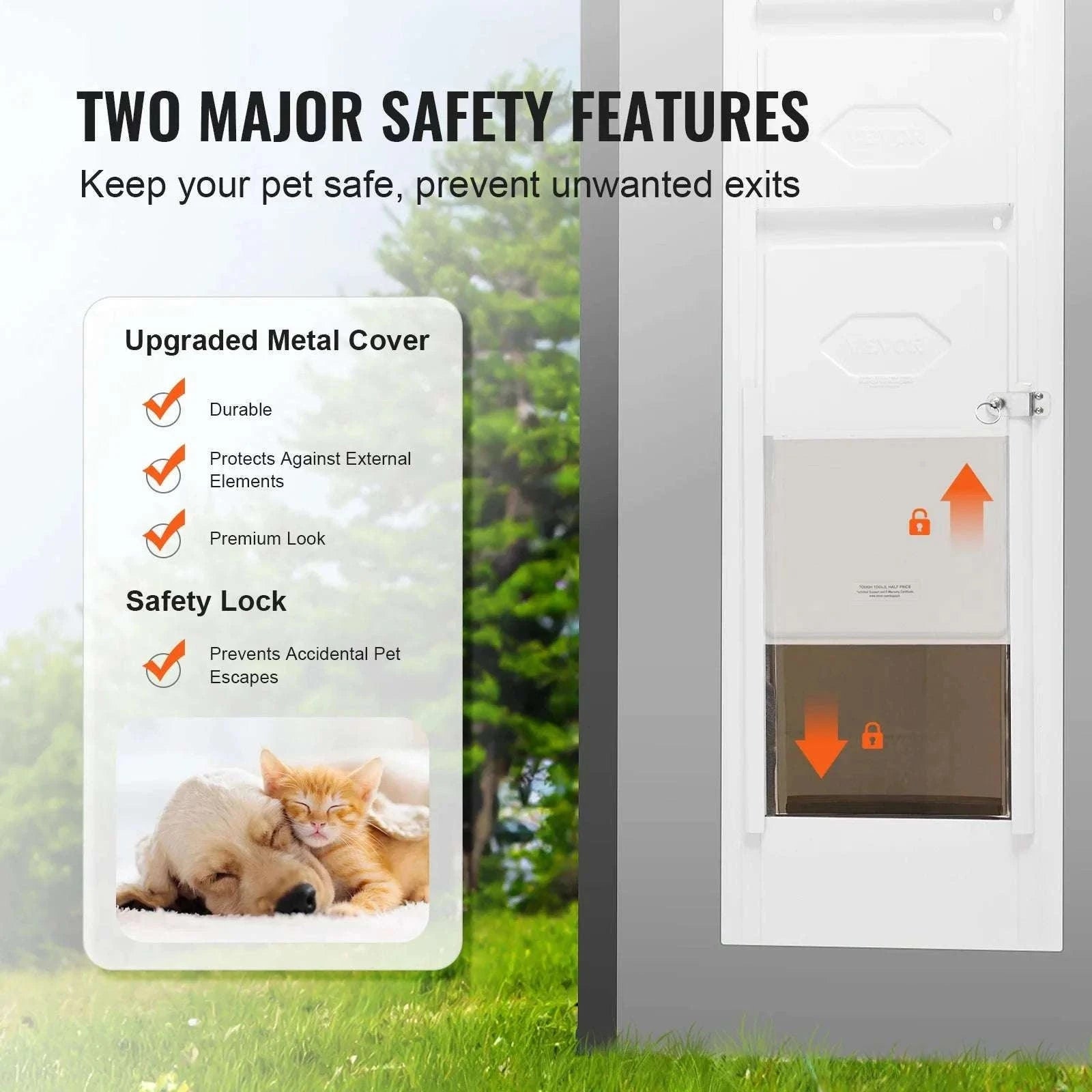 Adjustable Sliding Glass Dog Door with Lock & Tempered Glass Panel-M Size / france