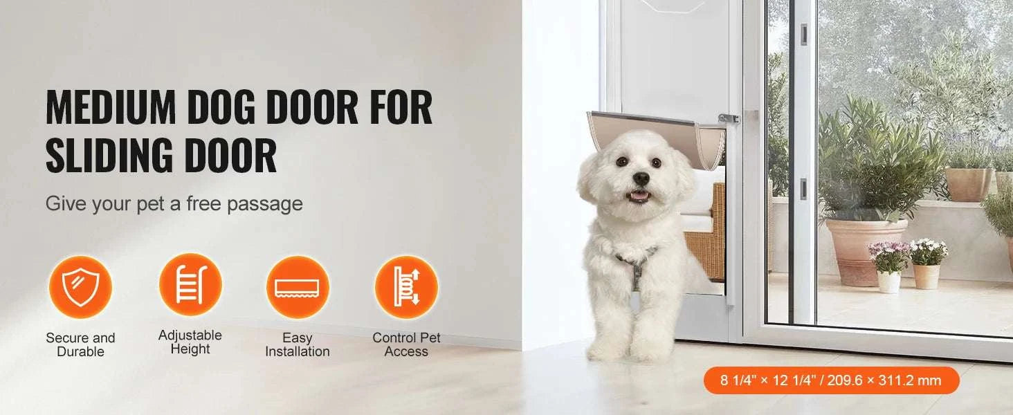 Adjustable Sliding Glass Dog Door with Lock & Tempered Glass Panel-M Size / france