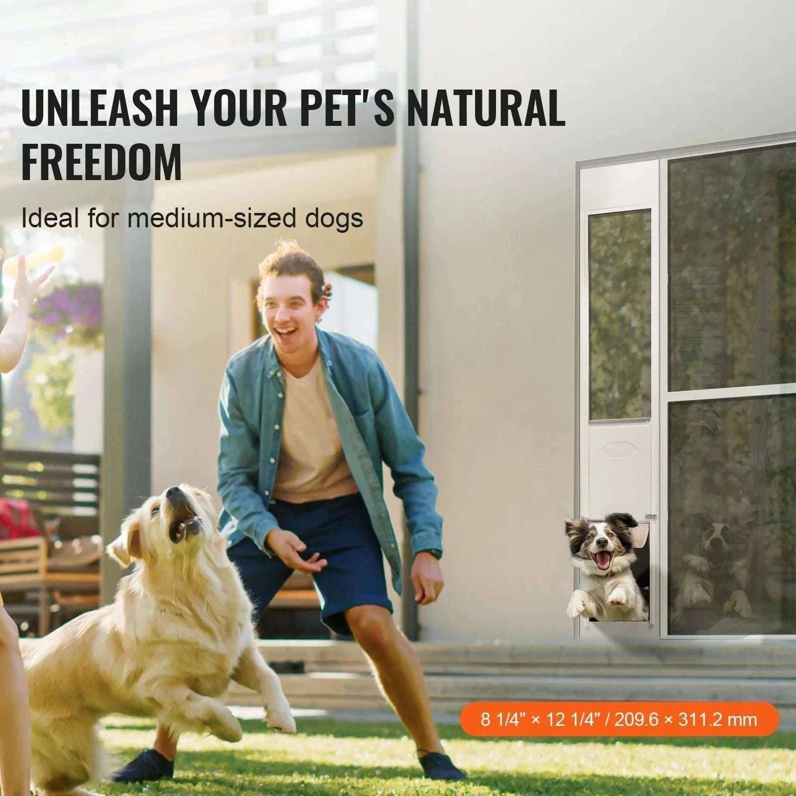 Adjustable Sliding Glass Dog Door with Lock & Tempered Glass Panel-M Size / france