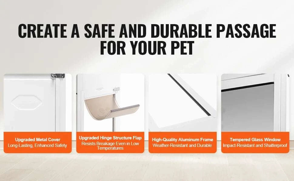 Adjustable Sliding Glass Dog Door with Lock & Tempered Glass Panel-M Size / france