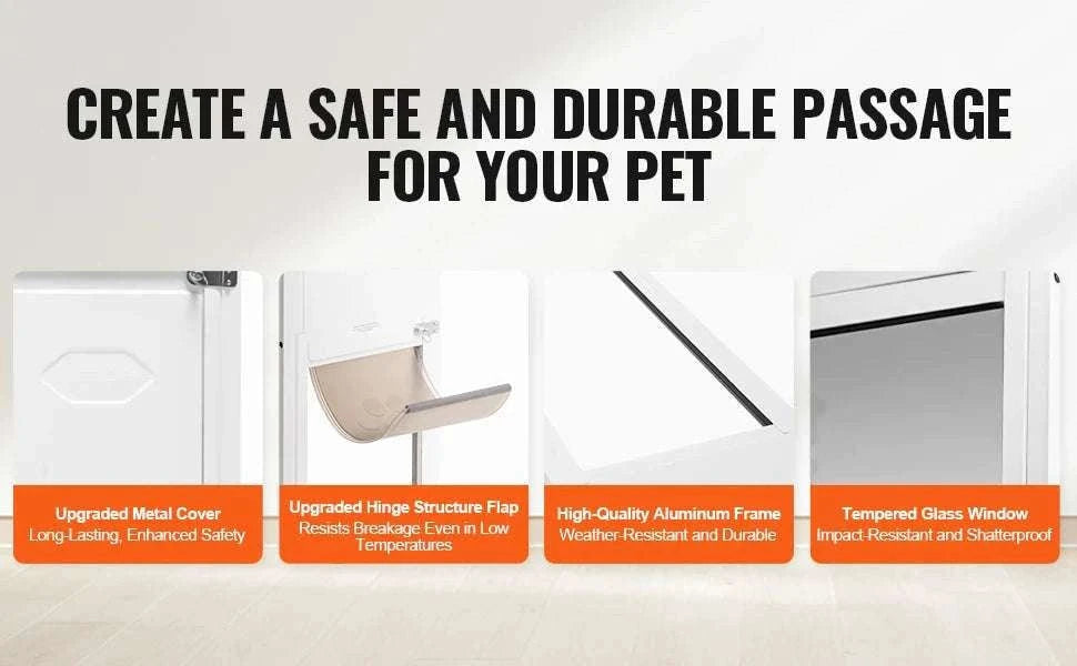 Adjustable Sliding Glass Dog Door with Lock & Tempered Glass Panel-M Size / france