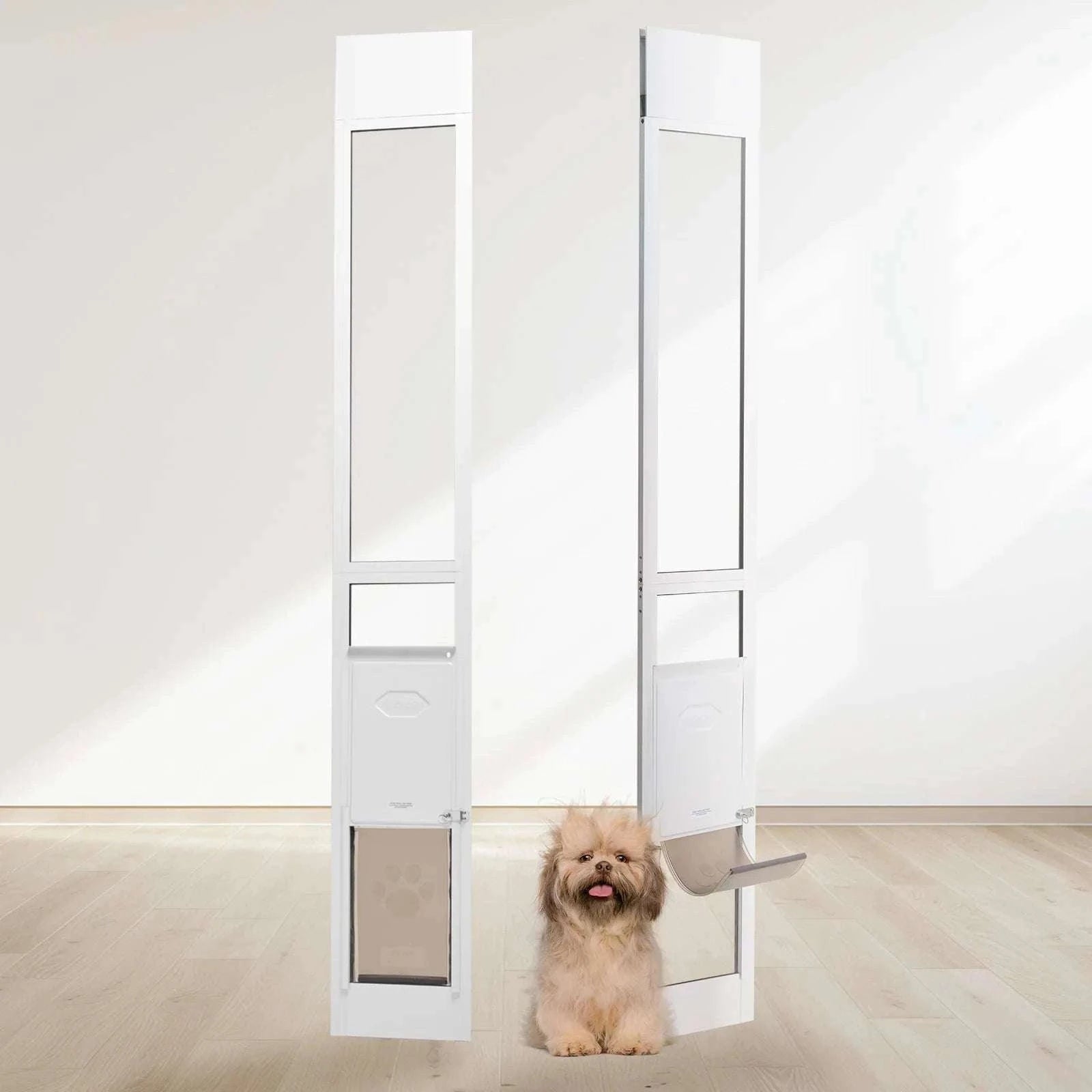 Adjustable Sliding Glass Dog Door with Lock & Tempered Glass Panel-M Size / france