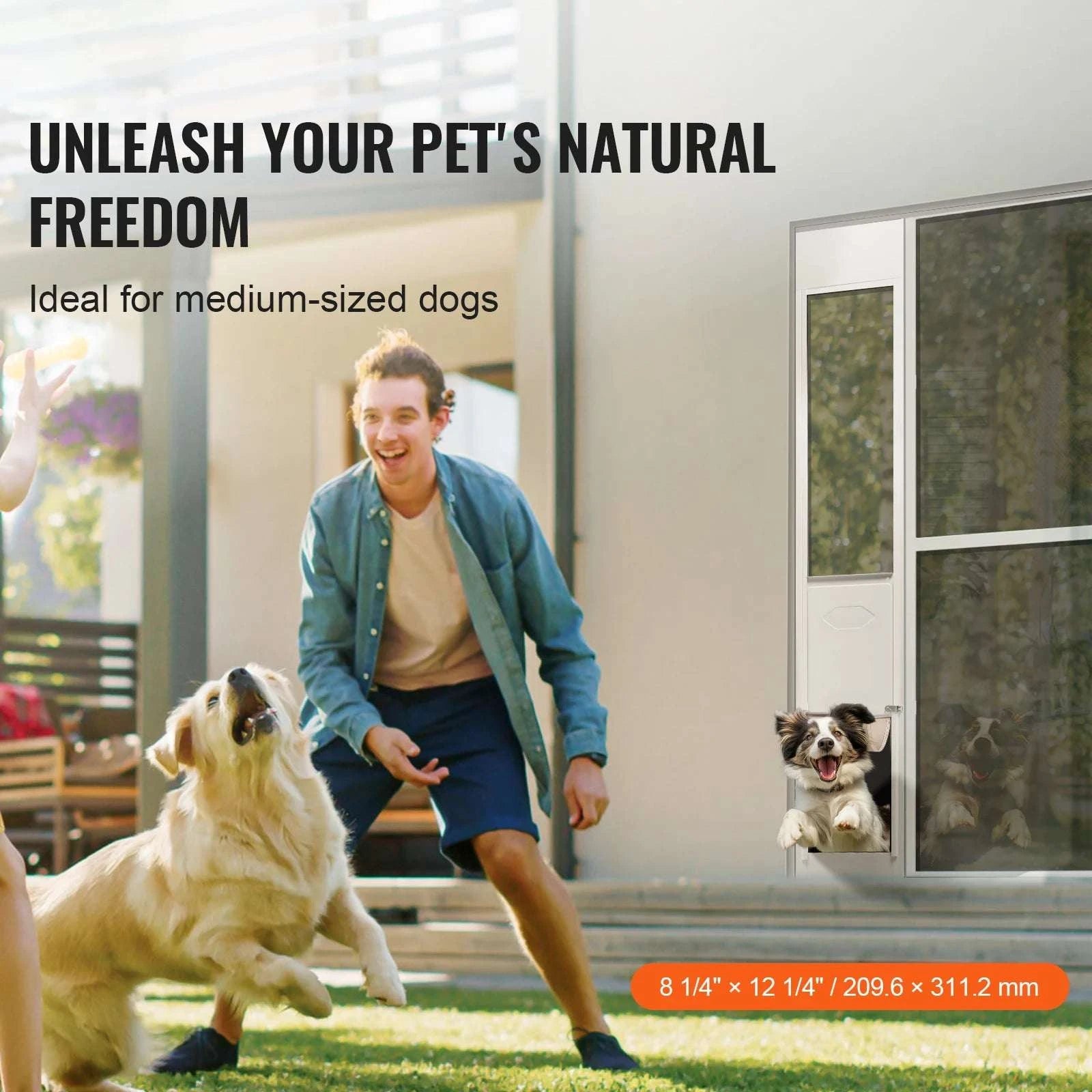 Adjustable Sliding Glass Dog Door with Lock & Tempered Glass Panel-M Size / france