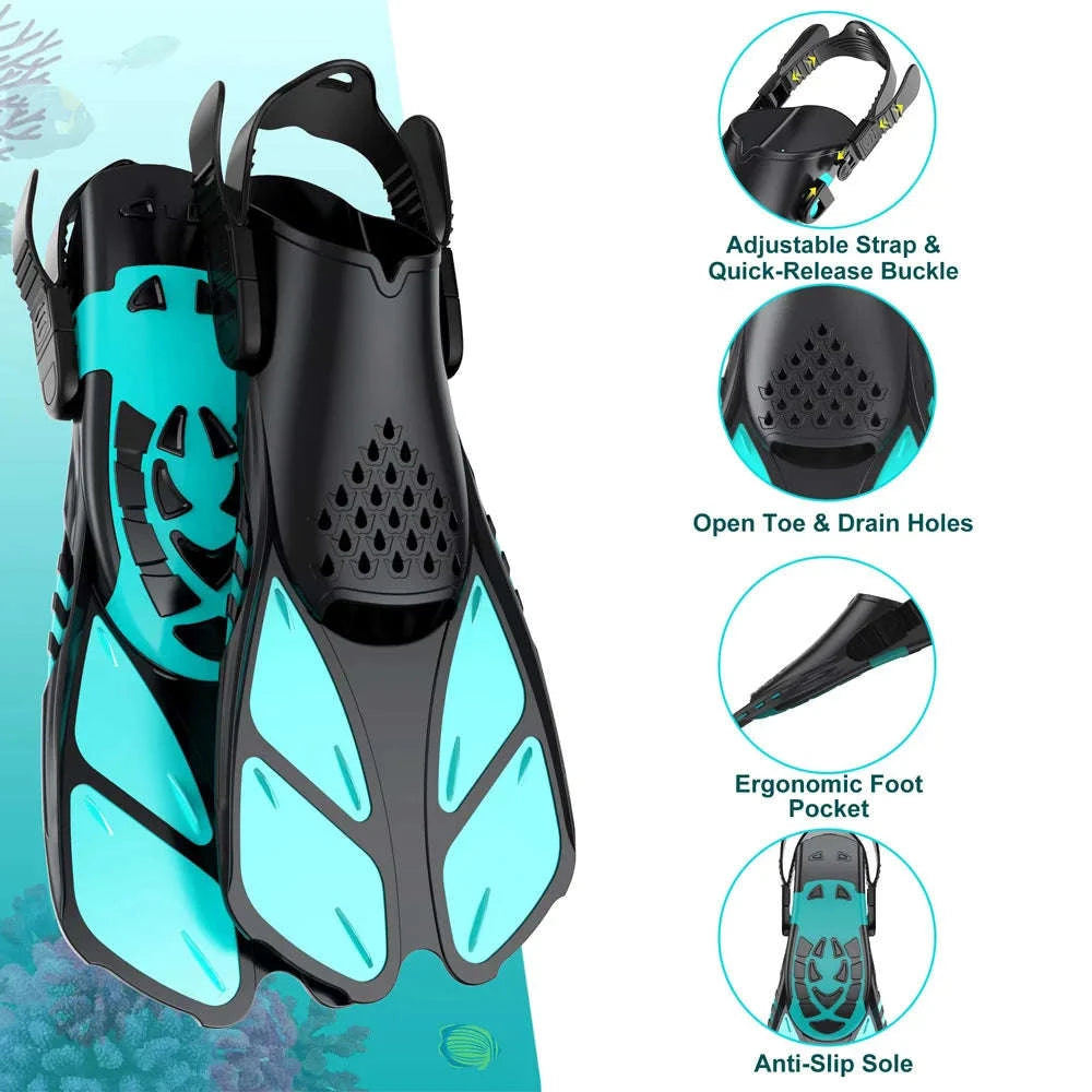 Adjustable Snorkel Fins for Comfortable Swimming and Travel-Black / S/M