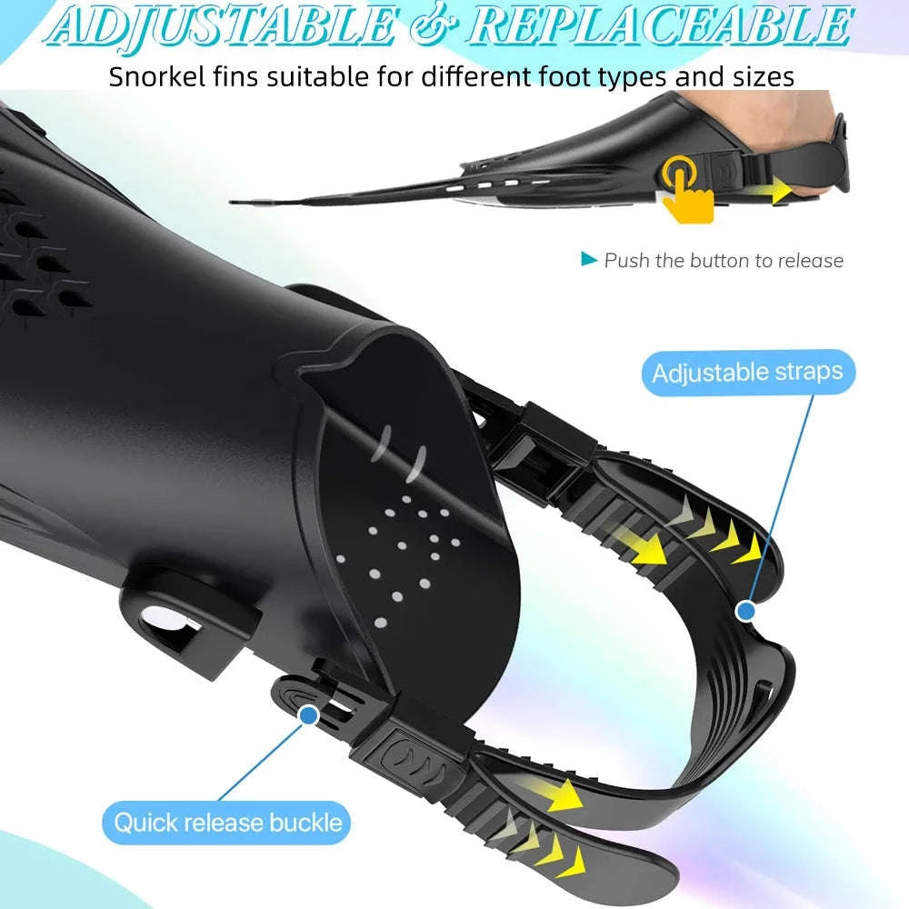 Adjustable Snorkel Fins for Comfortable Swimming and Travel-Black / S/M