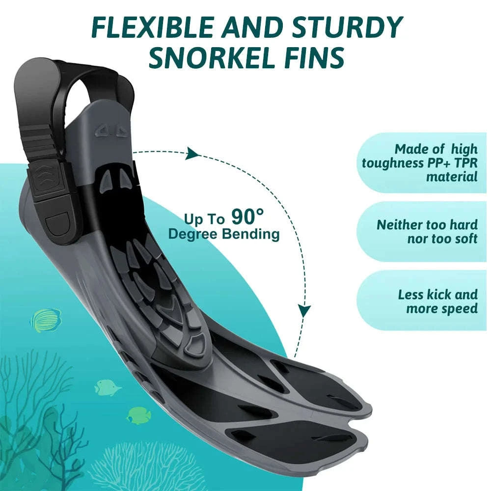 Adjustable Snorkel Fins for Comfortable Swimming and Travel-Black / S/M