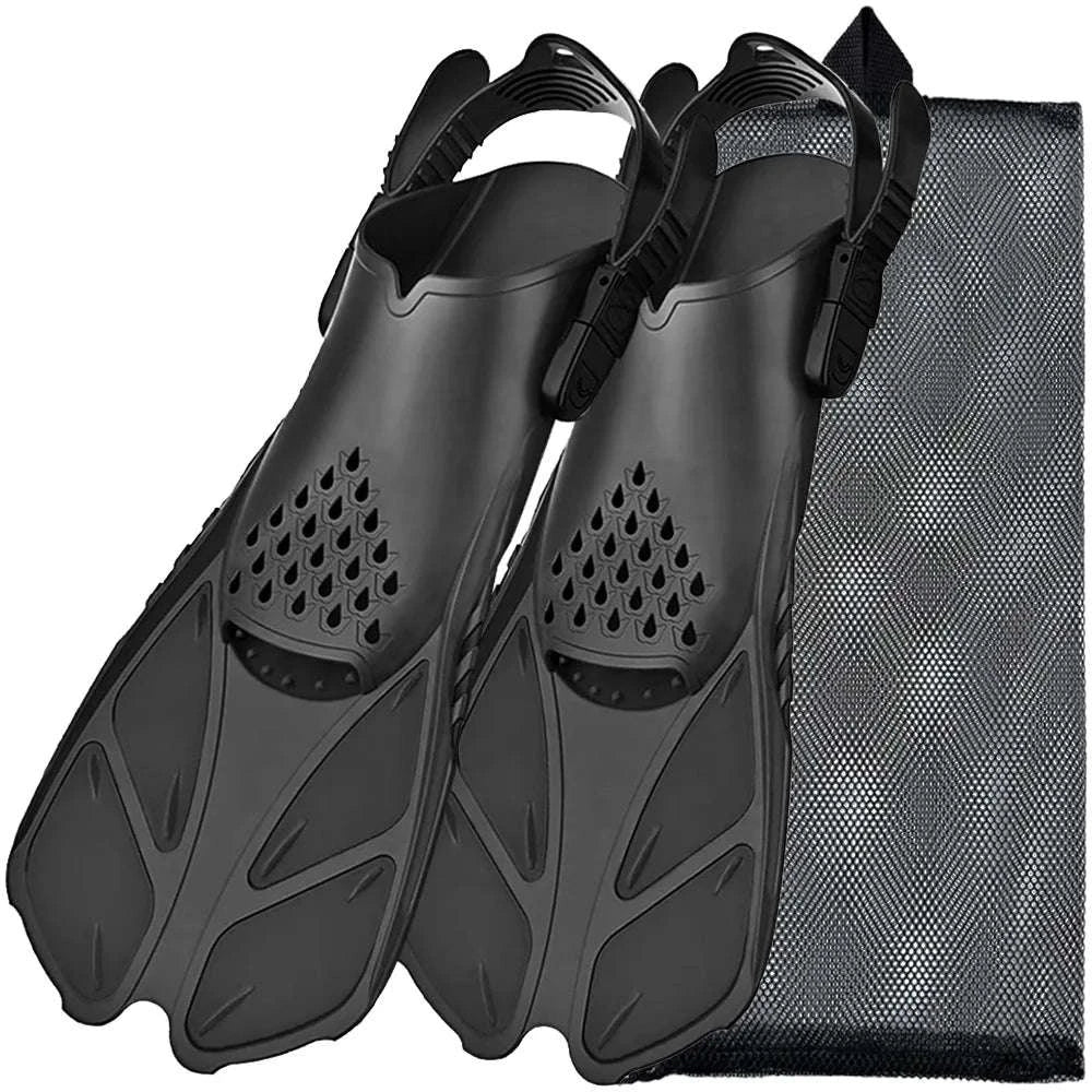 Adjustable Snorkel Fins for Comfortable Swimming and Travel-Black / S/M