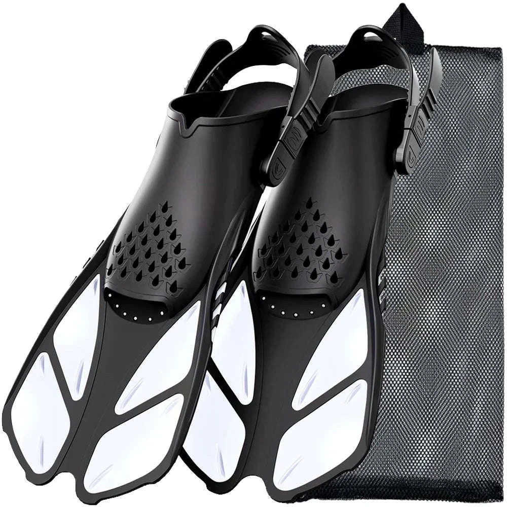 Adjustable Snorkel Fins for Comfortable Swimming and Travel-Black / S/M
