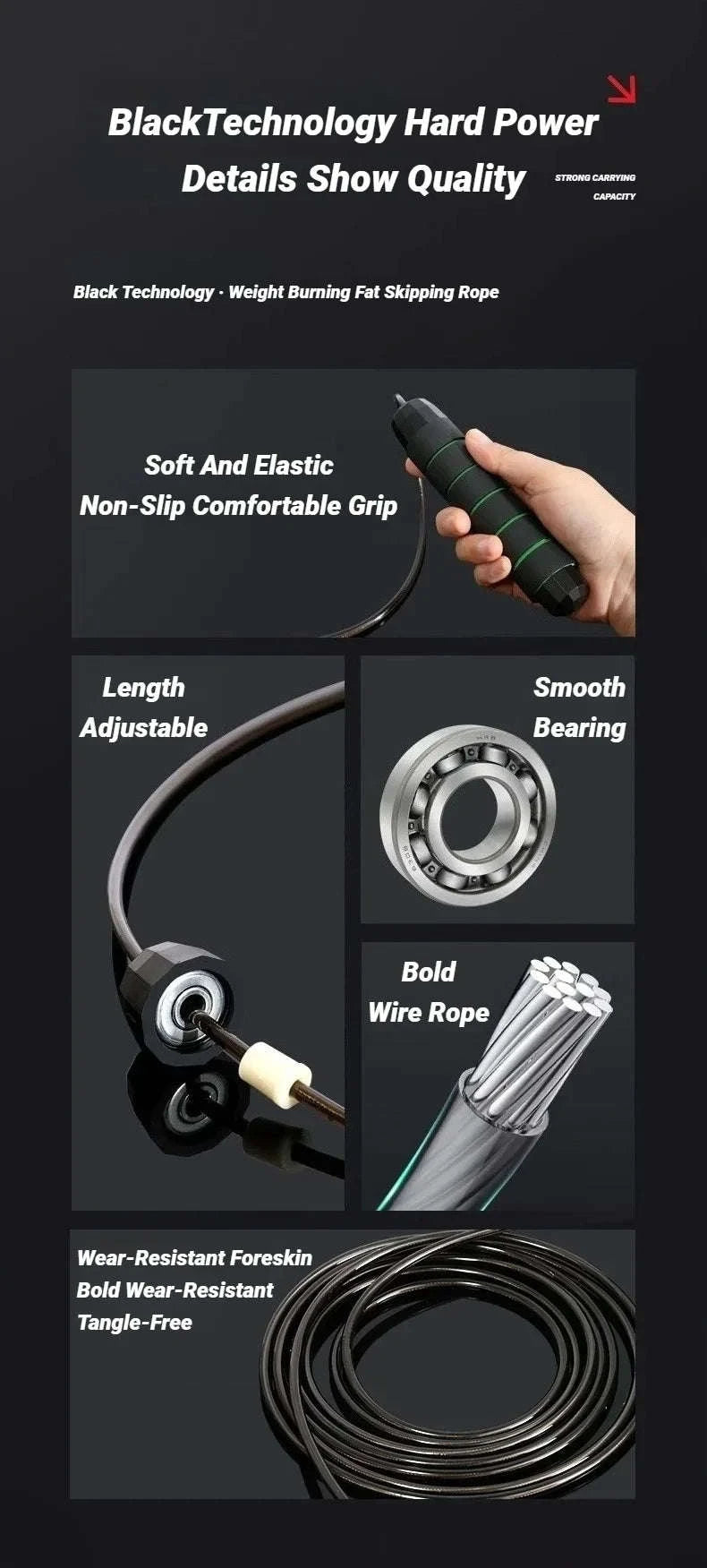 Adjustable Steel Wire Jump Rope for Fitness Training-Black