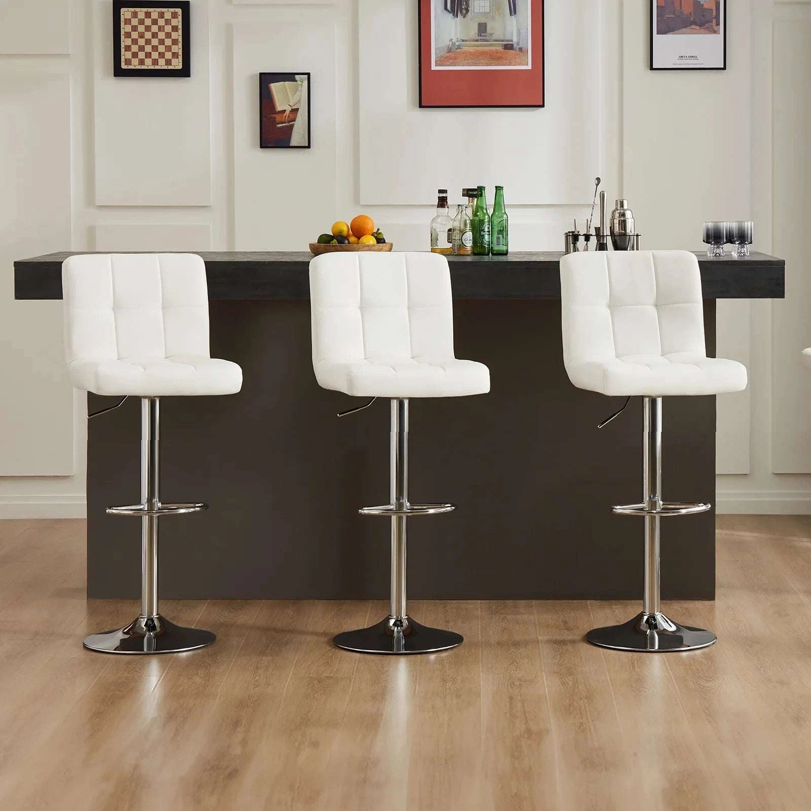 Adjustable Swivel Bar Stool Chair with Backrest Cushion-WHITE / United States