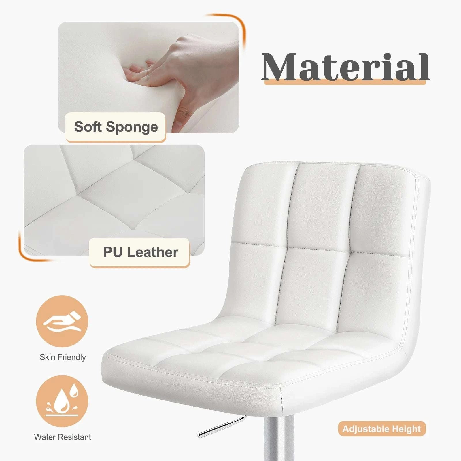 Adjustable Swivel Bar Stool Chair with Backrest Cushion-WHITE / United States