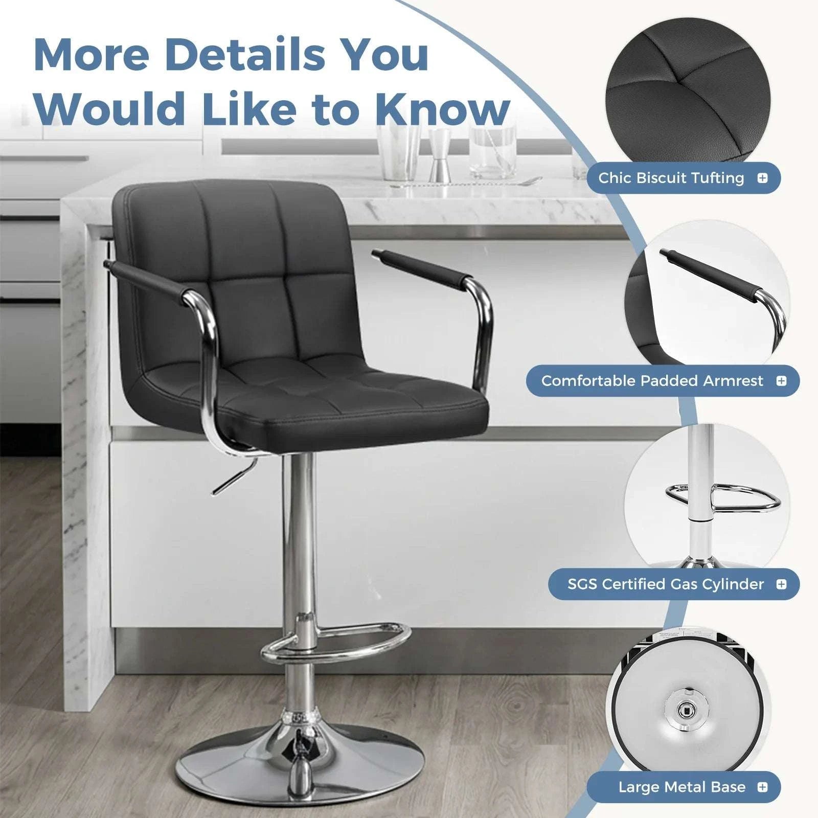 Adjustable Swivel Counter Height Office Chair with Padded Armrests-WHITE / United States