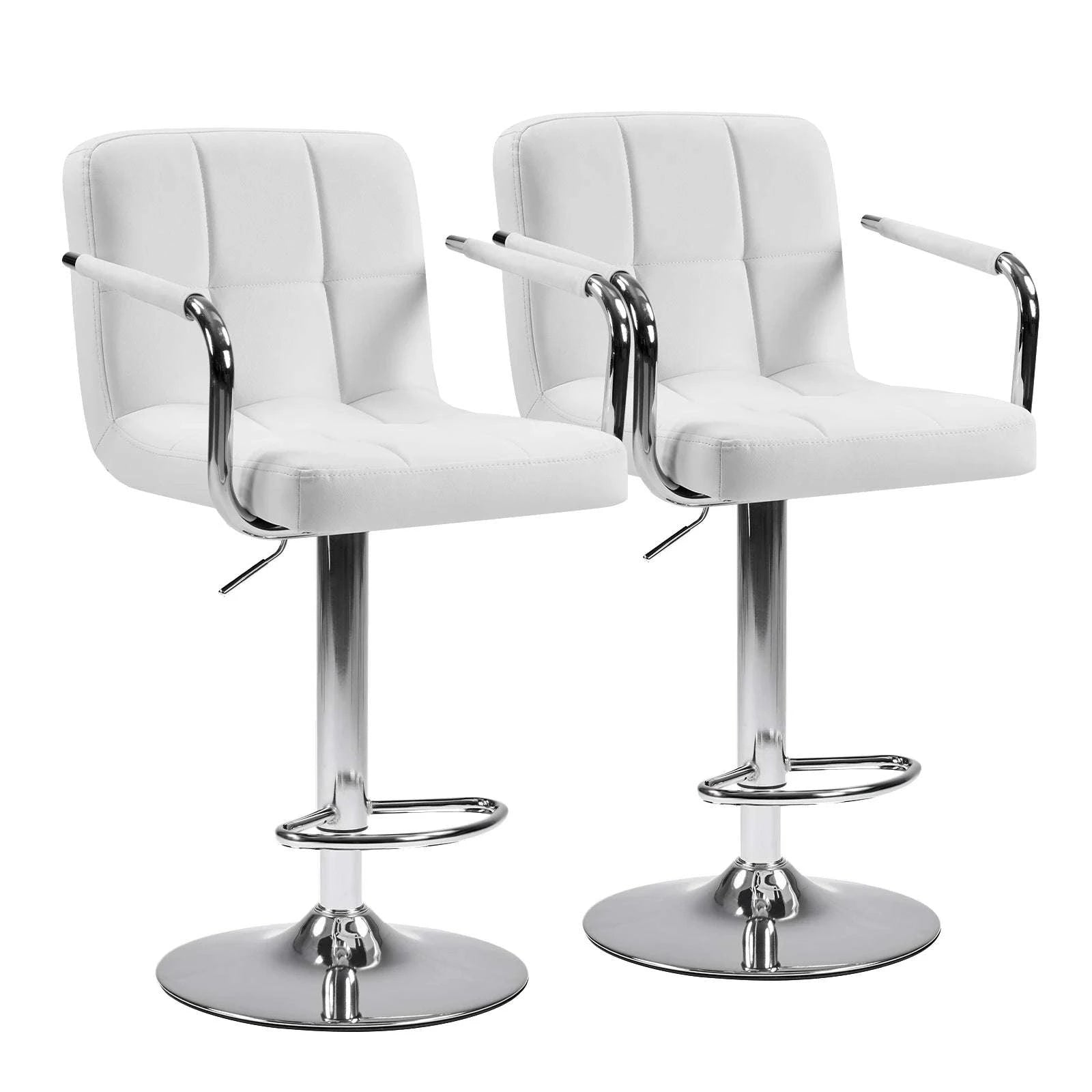 Adjustable Swivel Counter Height Office Chair with Padded Armrests-WHITE / United States