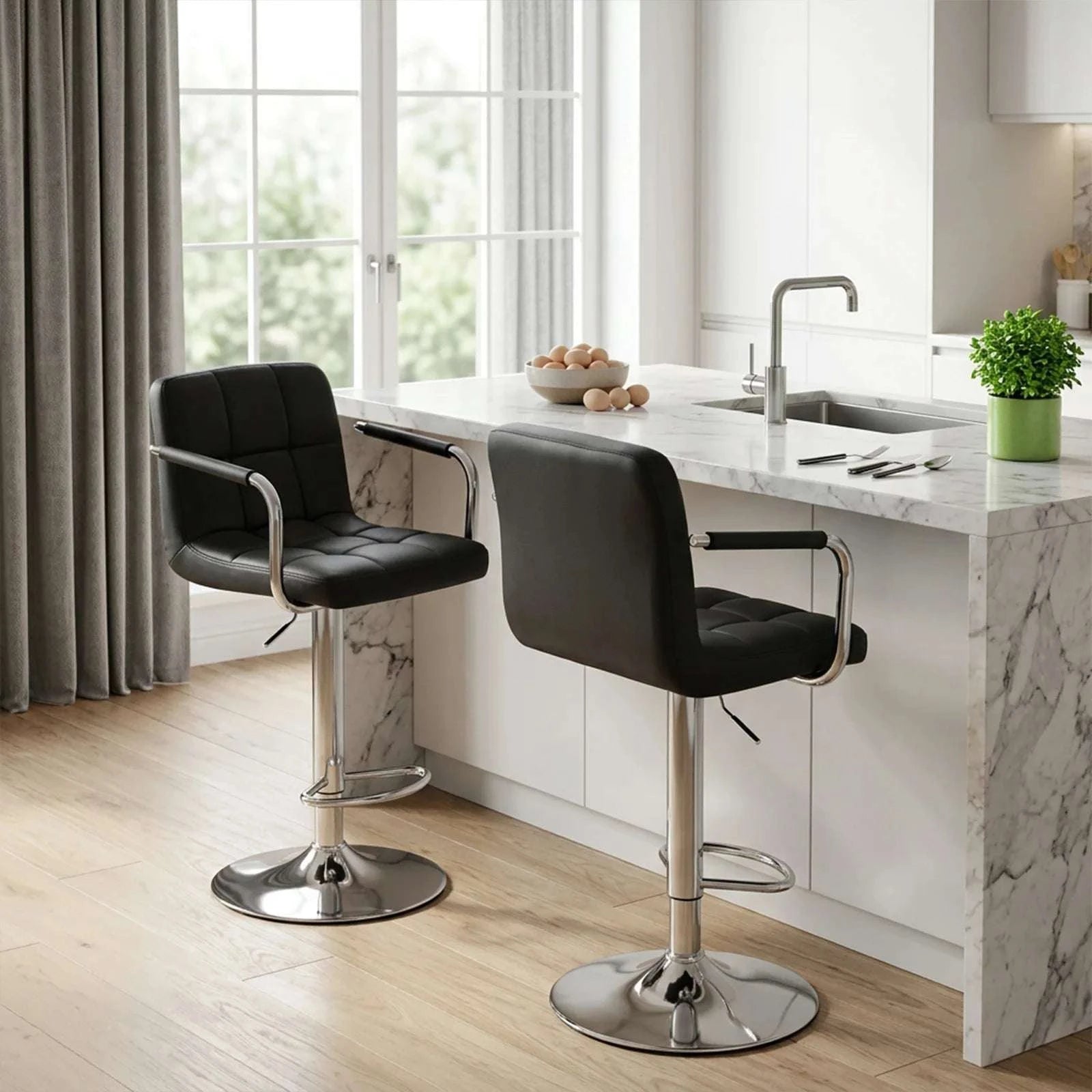 Adjustable Swivel Counter Height Office Chair with Padded Armrests-WHITE / United States