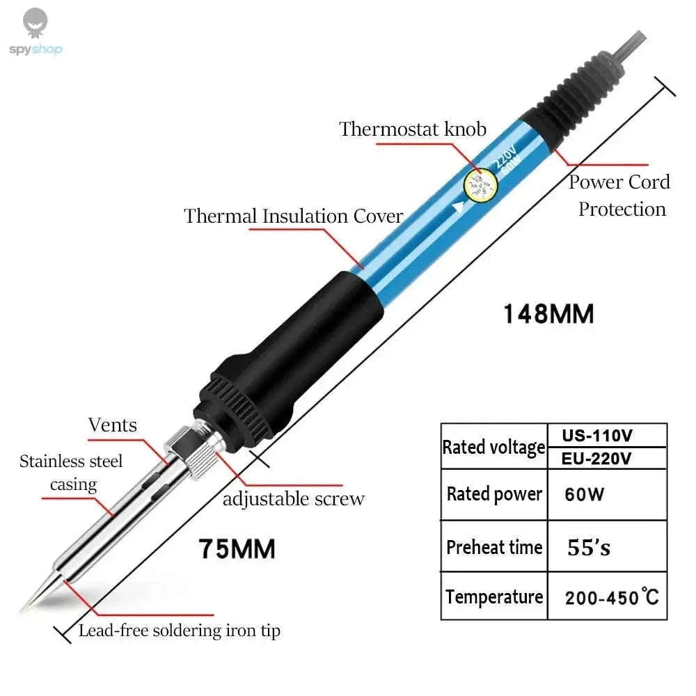 Adjustable Temperature Soldering Iron 60W for DIY Electronics-Gray EU standard