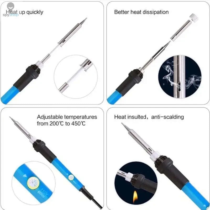 Adjustable Temperature Soldering Iron – 60W Heat Control for DIY Electronics-Gray US standard