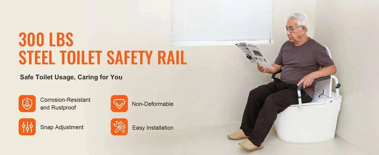 Adjustable Toilet Safety Rail 300 lb Capacity Steel Grab Bars-300lbs / United States