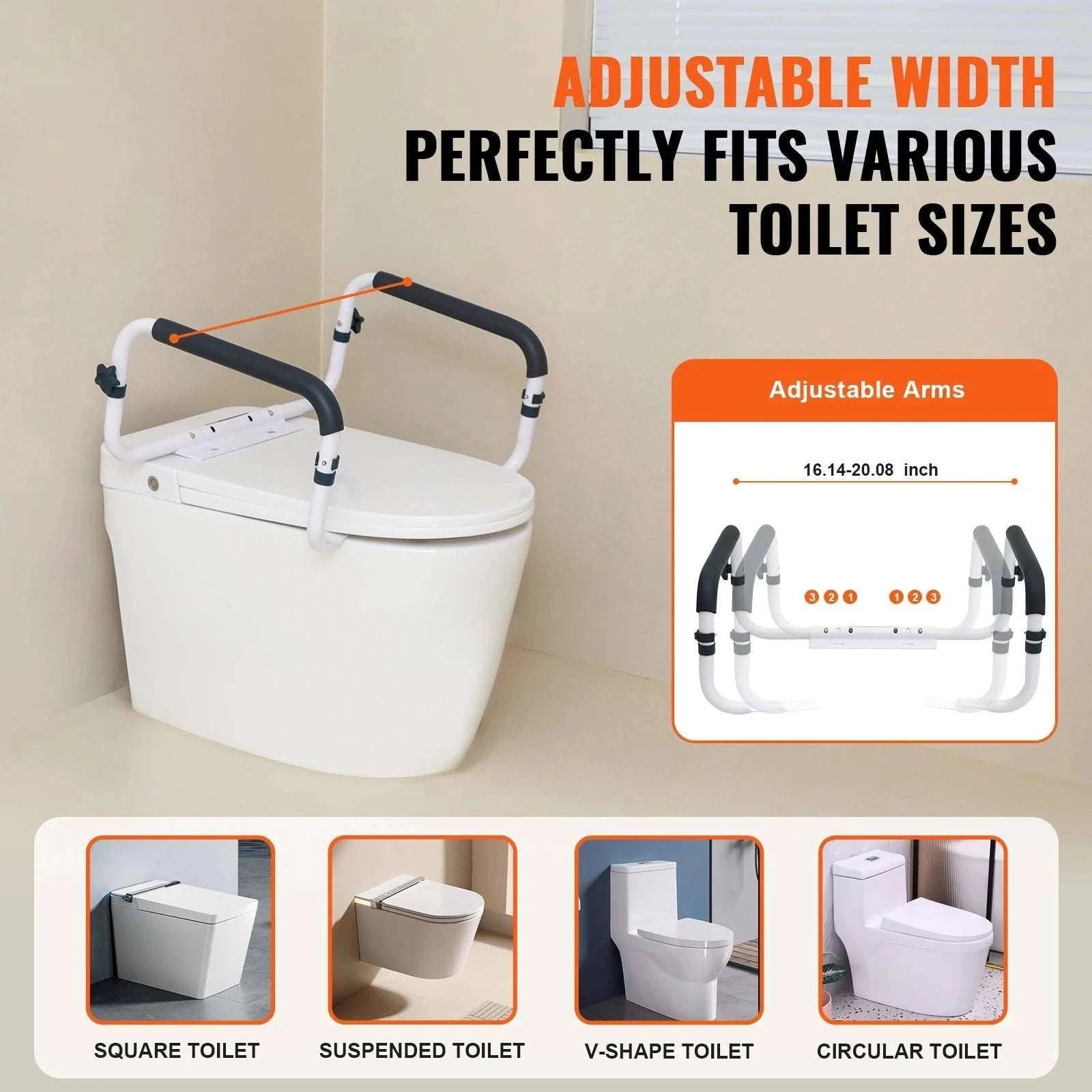 Adjustable Toilet Safety Rail 300 lb Capacity Steel Grab Bars-300lbs / United States