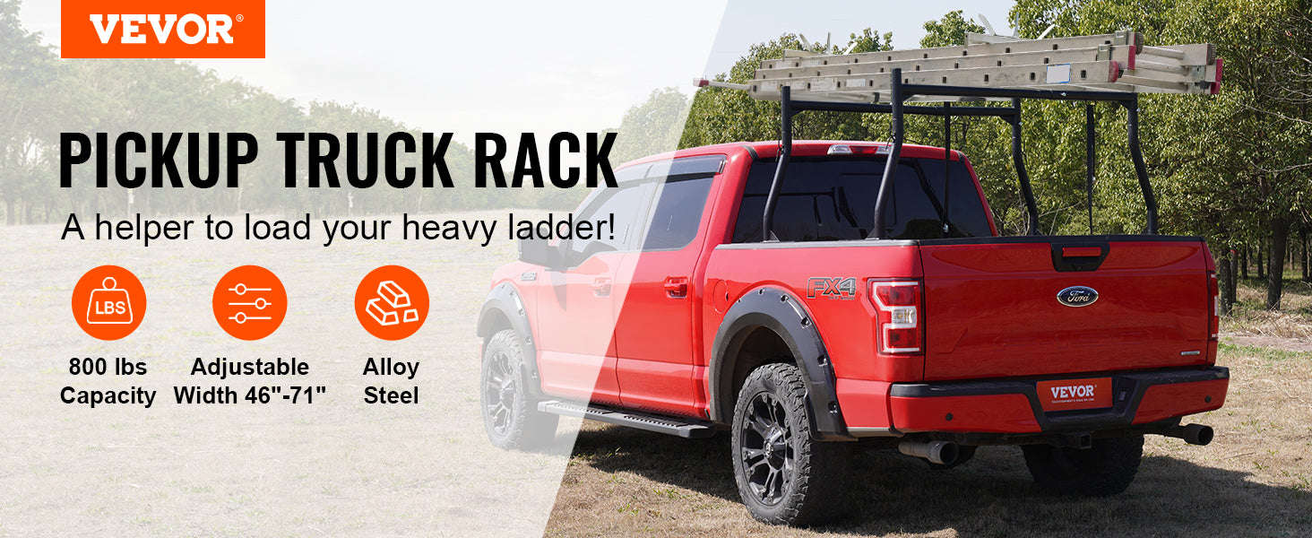 Adjustable Truck Ladder Rack 46-71 in 800 lbs Capacity Steel-31 inch / United States