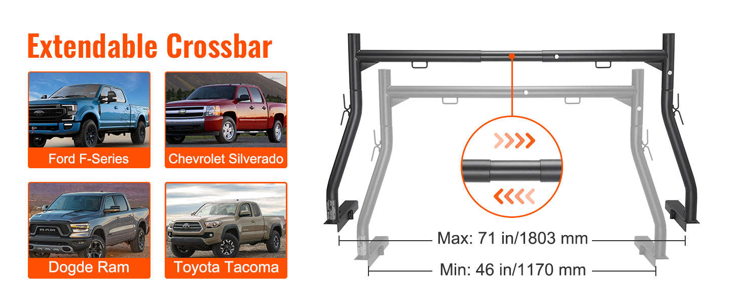 Adjustable Truck Ladder Rack 46-71 in 800 lbs Capacity Steel-31 inch / United States