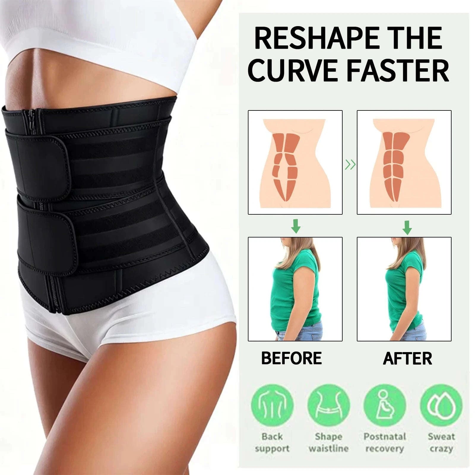 Adjustable Waist Trainer with Double Belts for Tummy Control & Support-black / XL / United States