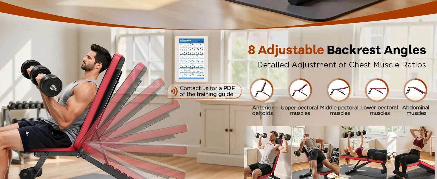 Adjustable Weight Bench with 8 Angles & 660LB Capacity for Home Gym-Black / United States