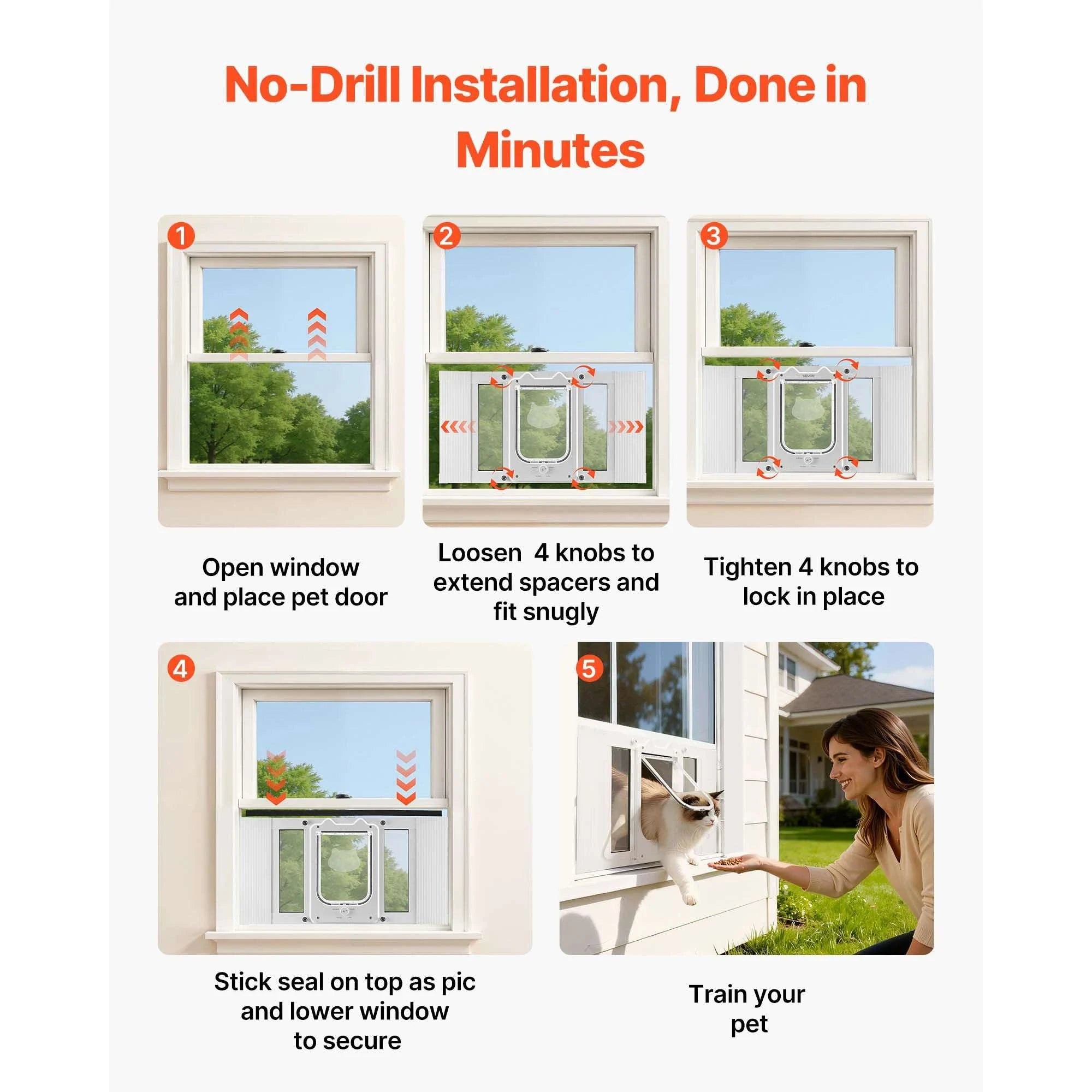 Adjustable Window Cat Door with 4 Lock Modes, 23–28 Inch Fit-15inch / United States