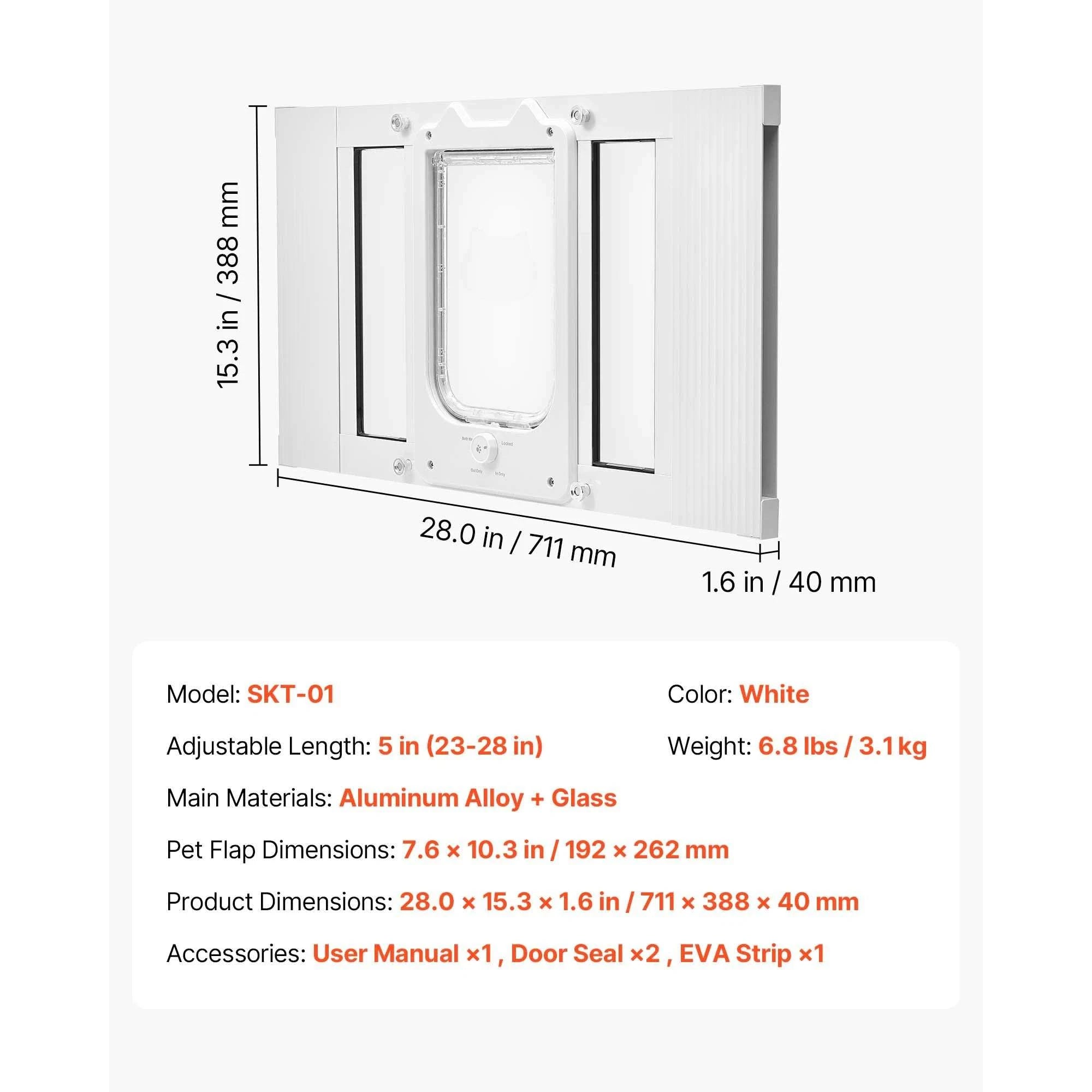Adjustable Window Cat Door with 4 Lock Modes, 23–28 Inch Fit-15inch / United States