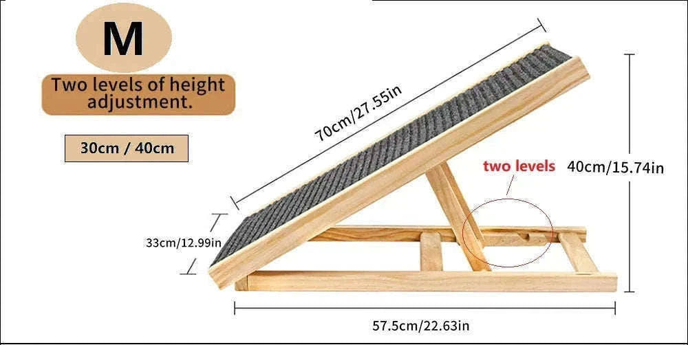 Adjustable Wooden Dog Ramp Non‑Slip Foldable for Bed Sofa Car-M / france