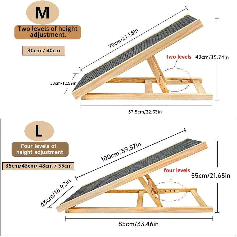 Adjustable Wooden Dog Ramp Non‑Slip Foldable for Bed Sofa Car-M / france
