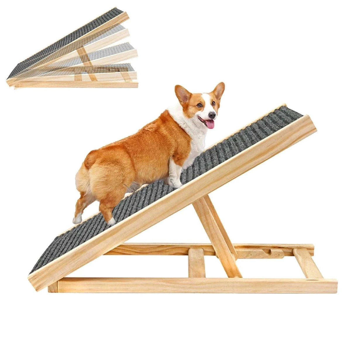 Adjustable Wooden Dog Ramp Non‑Slip Foldable for Bed Sofa Car-M / france