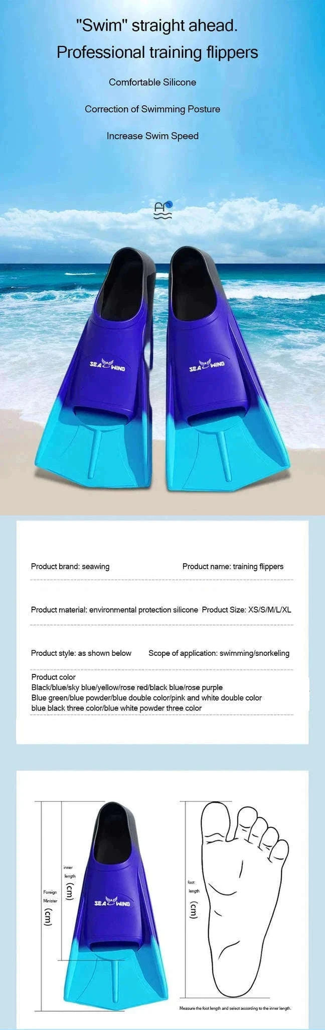 Adult Silicone Swim Training Fins Non-Slip Diving Frog Shoes-15 / XS