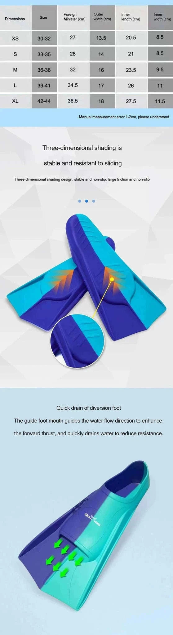 Adult Silicone Swim Training Fins Non-Slip Diving Frog Shoes-15 / XS