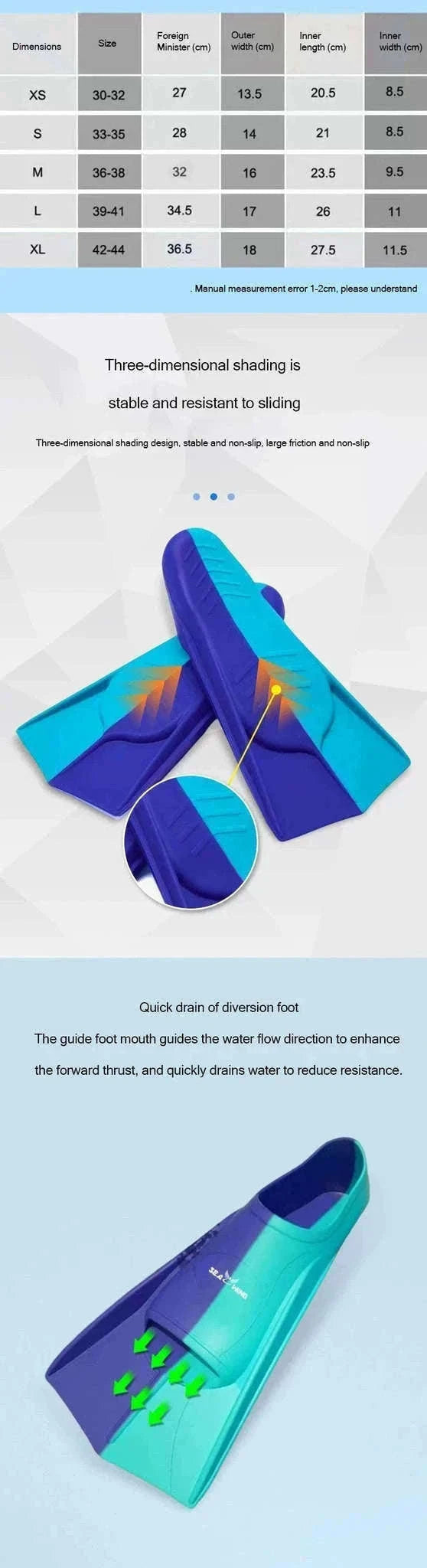Adult Silicone Swim Training Fins Non-Slip Diving Frog Shoes-15 / XS