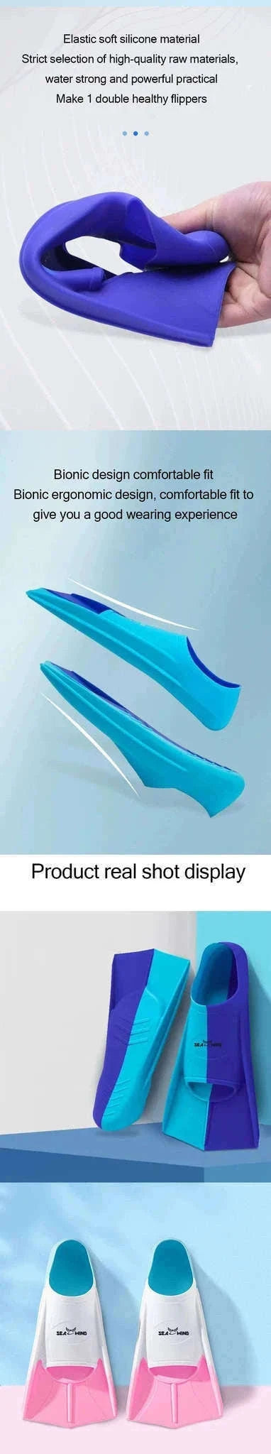 Adult Silicone Swim Training Fins Non-Slip Diving Frog Shoes-15 / XS