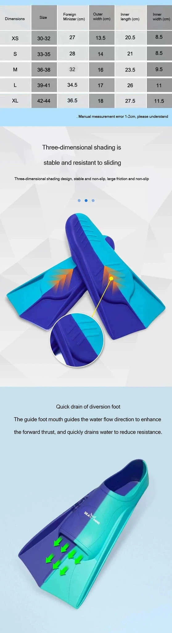 Adult Silicone Swim Training Fins Non-Slip Diving Frog Shoes-15 / XS