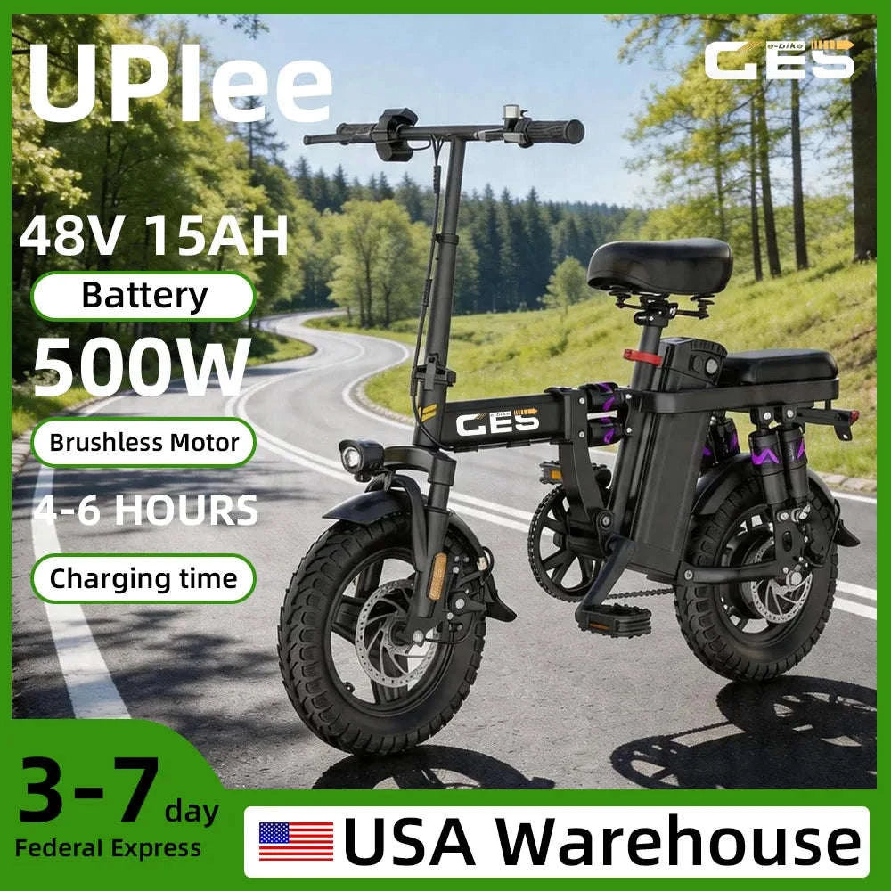 Adults Folding Electric Bike 500W 48V 15Ah 14 Inch-15AH Black / United States