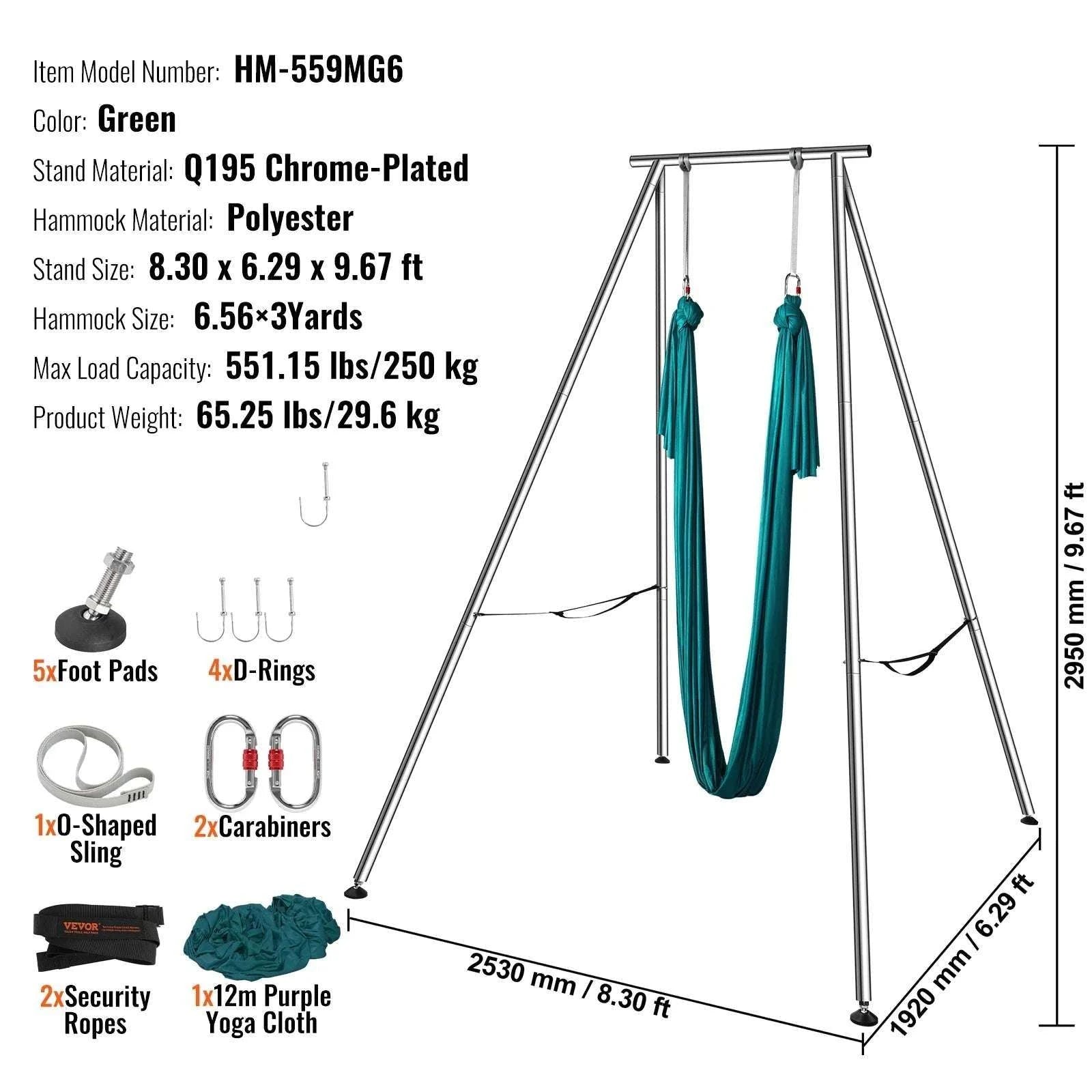 Aerial Yoga Frame & Hammock Stand with Silks 9.67FT 551lbs-green / france