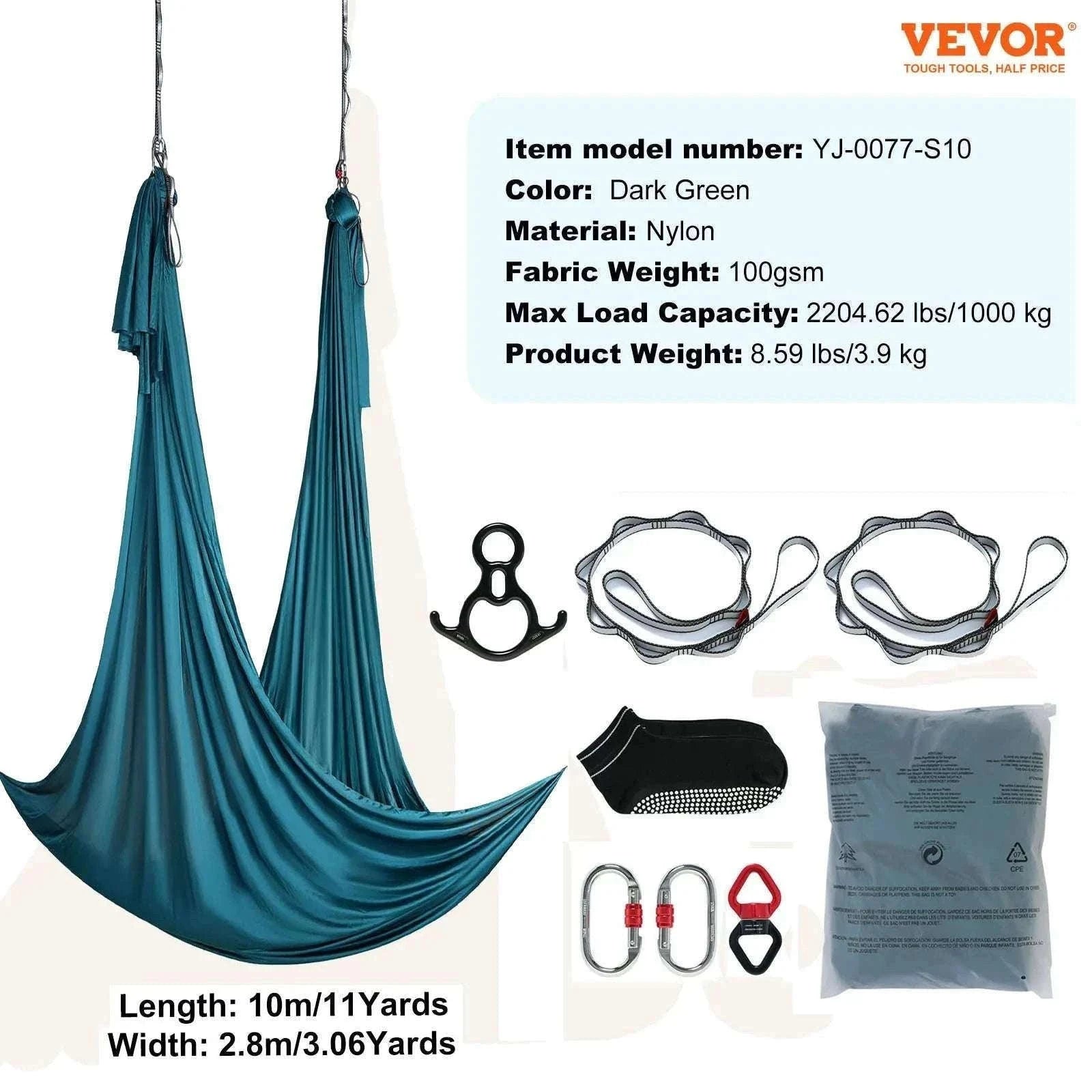 Aerial Yoga Hammock Swing Kit – 8.7–11 Yard Nylon Silk Set-green 8.22x2.8m / United States