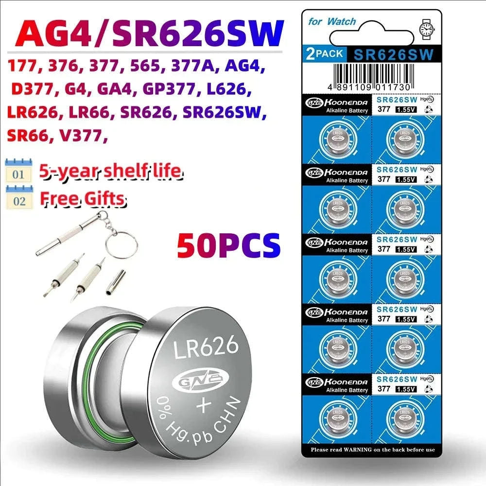 AG4 LR626 377 Button Cell Batteries 1.55V for Watches Toys (50/100PCS)-50PCS AG4 (GF) KN / United States